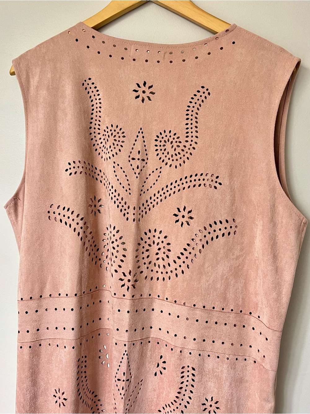 Dusty Rose Suede Fringe Laser Cut Vest Dress - Picture 9 of 10